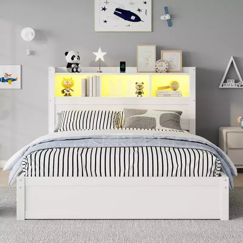 GDFStudio Craigie Modern Wood Bed with Drawers and Storage Headboard