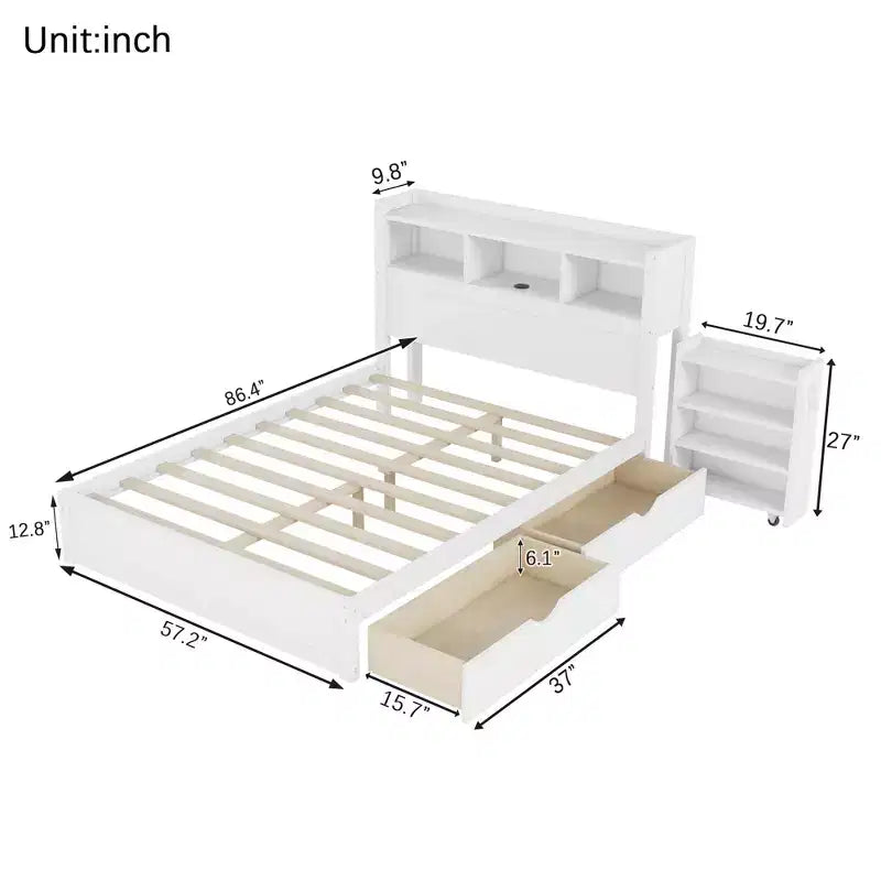 GDFStudio Craigie Modern Wood Bed with Drawers and Storage Headboard