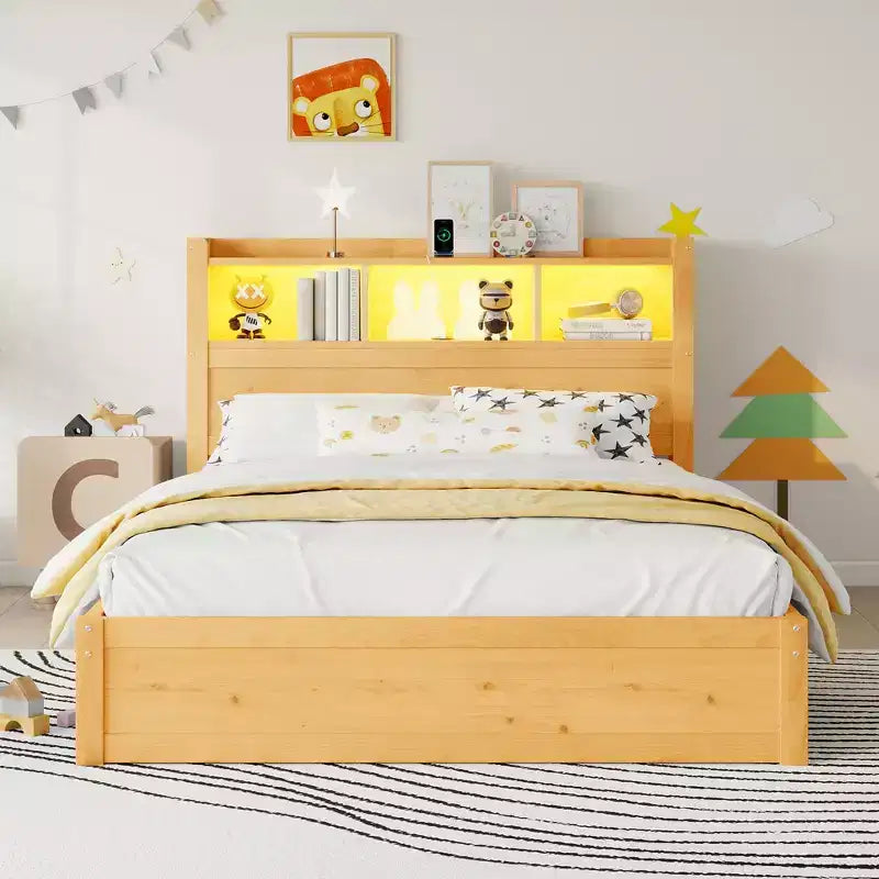 GDFStudio Craigie Modern Wood Bed with Drawers and Storage Headboard