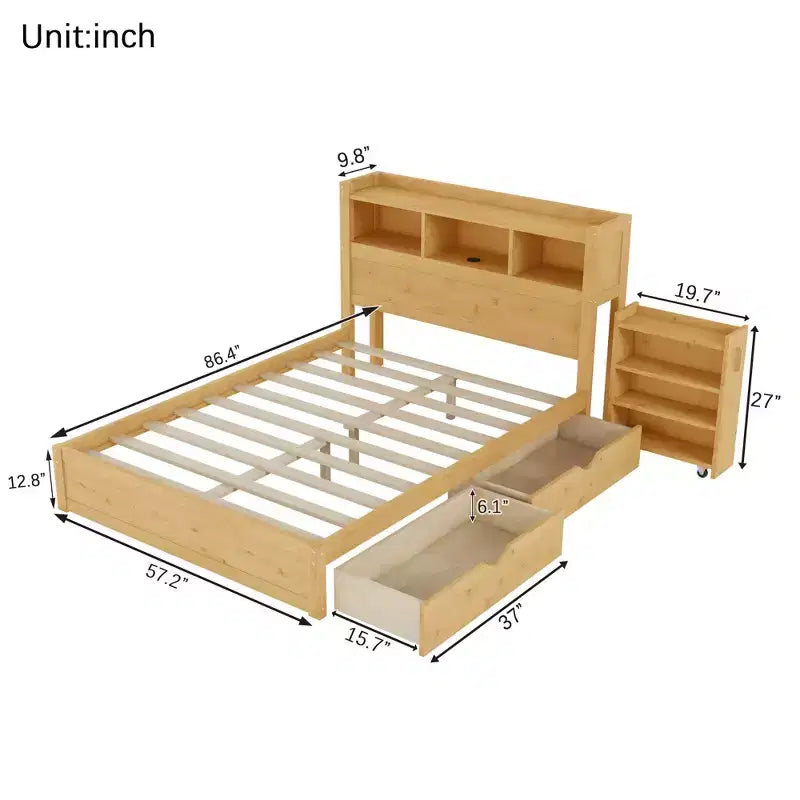 GDFStudio Craigie Modern Wood Bed with Drawers and Storage Headboard