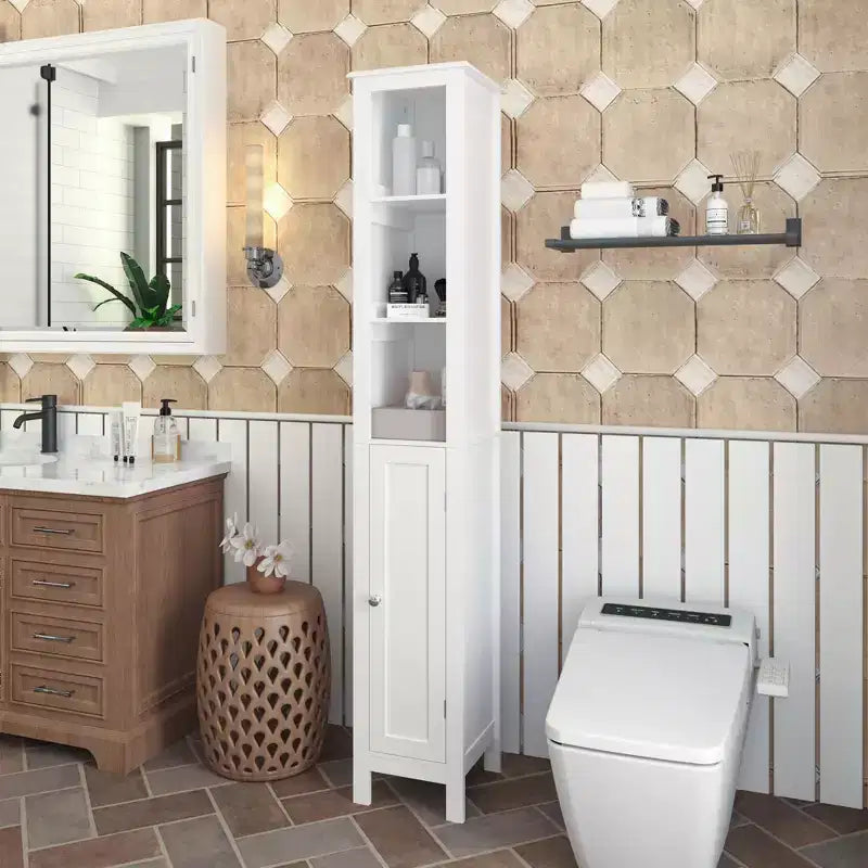 AMMER 66.92 H Slim 1-Door Freestanding Cabinet Tall Bathroom Storage Cabinet with Adjustable Shelves, Bathroom,Kitchen, Living Room,White