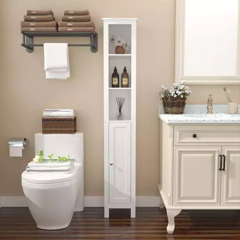 AMMER 66.92 H Slim 1-Door Freestanding Cabinet Tall Bathroom Storage Cabinet with Adjustable Shelves, Bathroom,Kitchen, Living Room,White