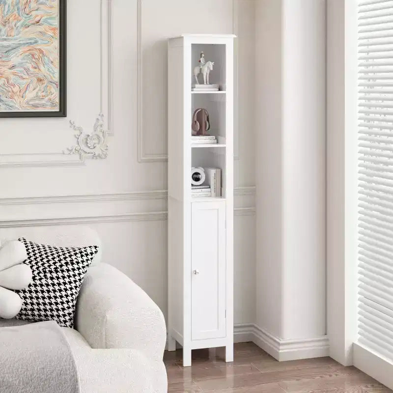 AMMER 66.92 H Slim 1-Door Freestanding Cabinet Tall Bathroom Storage Cabinet with Adjustable Shelves, Bathroom,Kitchen, Living Room,White