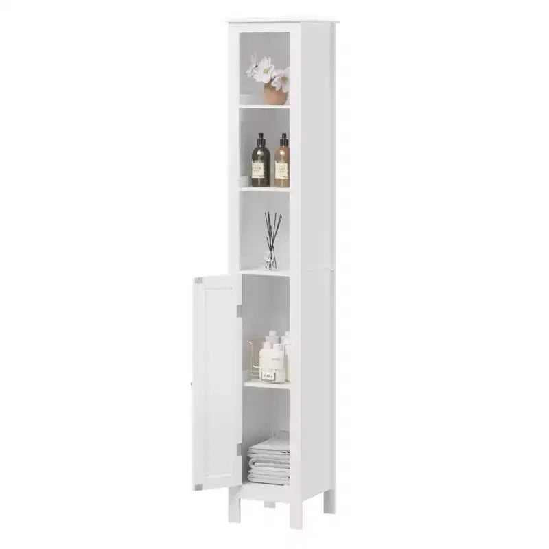 AMMER 66.92 H Slim 1-Door Freestanding Cabinet Tall Bathroom Storage Cabinet with Adjustable Shelves, Bathroom,Kitchen, Living Room,White