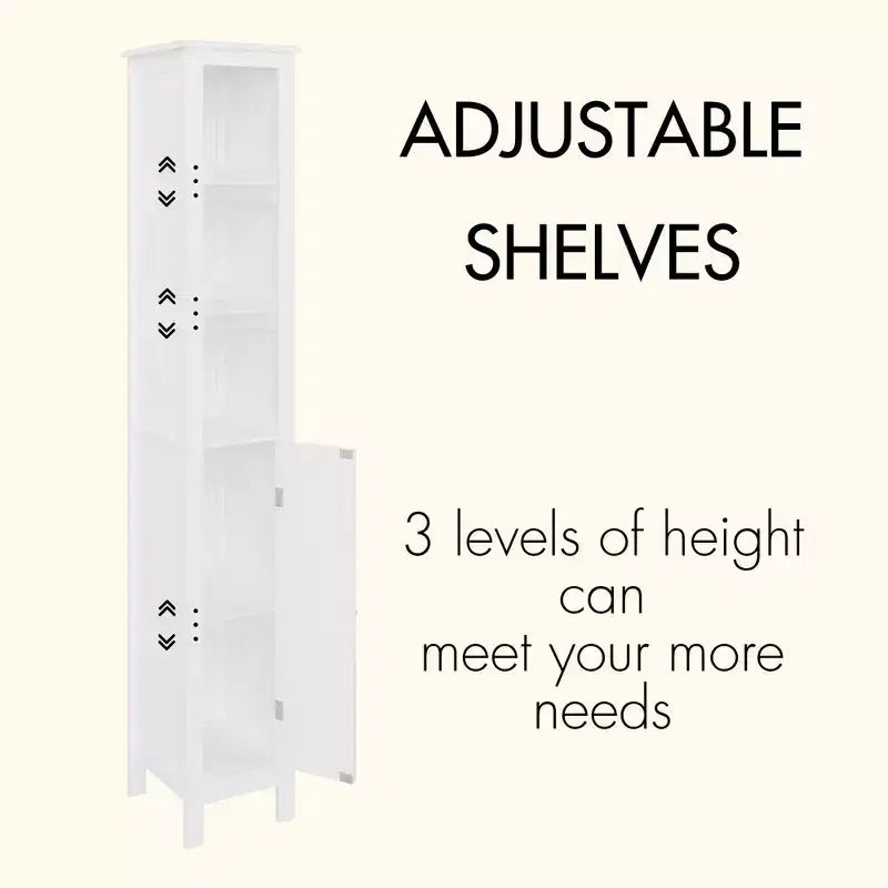 AMMER 66.92 H Slim 1-Door Freestanding Cabinet Tall Bathroom Storage Cabinet with Adjustable Shelves, Bathroom,Kitchen, Living Room,White