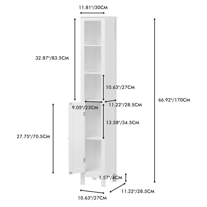 AMMER 66.92 H Slim 1-Door Freestanding Cabinet Tall Bathroom Storage Cabinet with Adjustable Shelves, Bathroom,Kitchen, Living Room,White