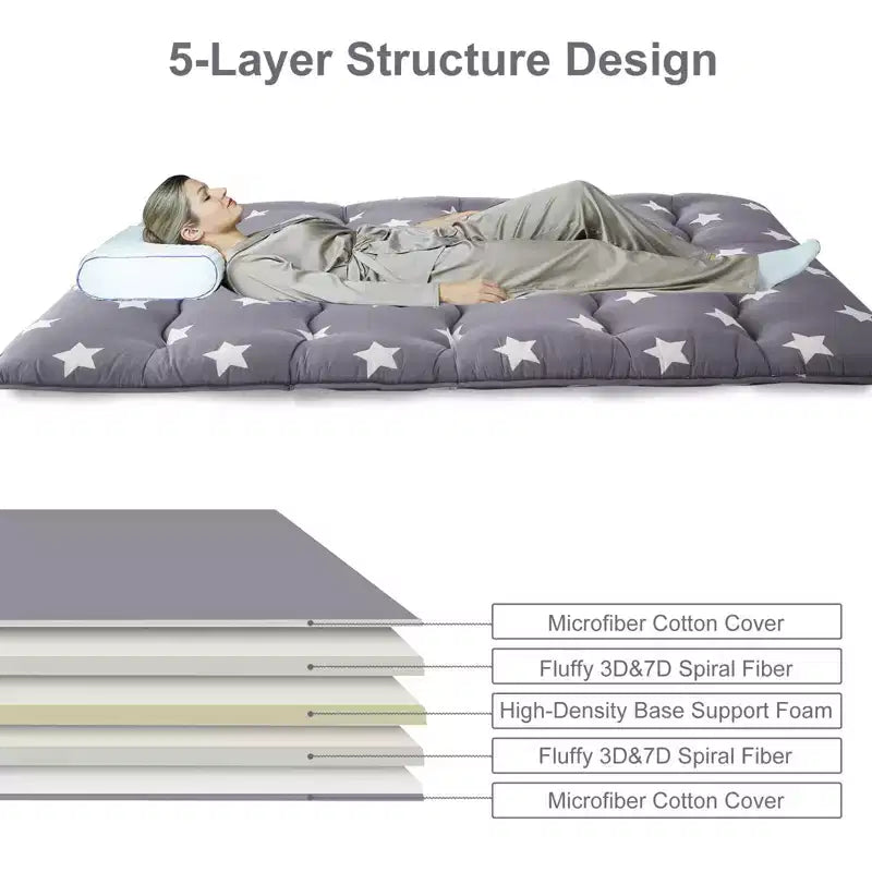 Japanese Futon Floor Mattress Full Size Foldable Tatami Sleeping Mat Thick Roll Up Floor Bed Portable Mattress for Guest Room Dorm Camping Grey