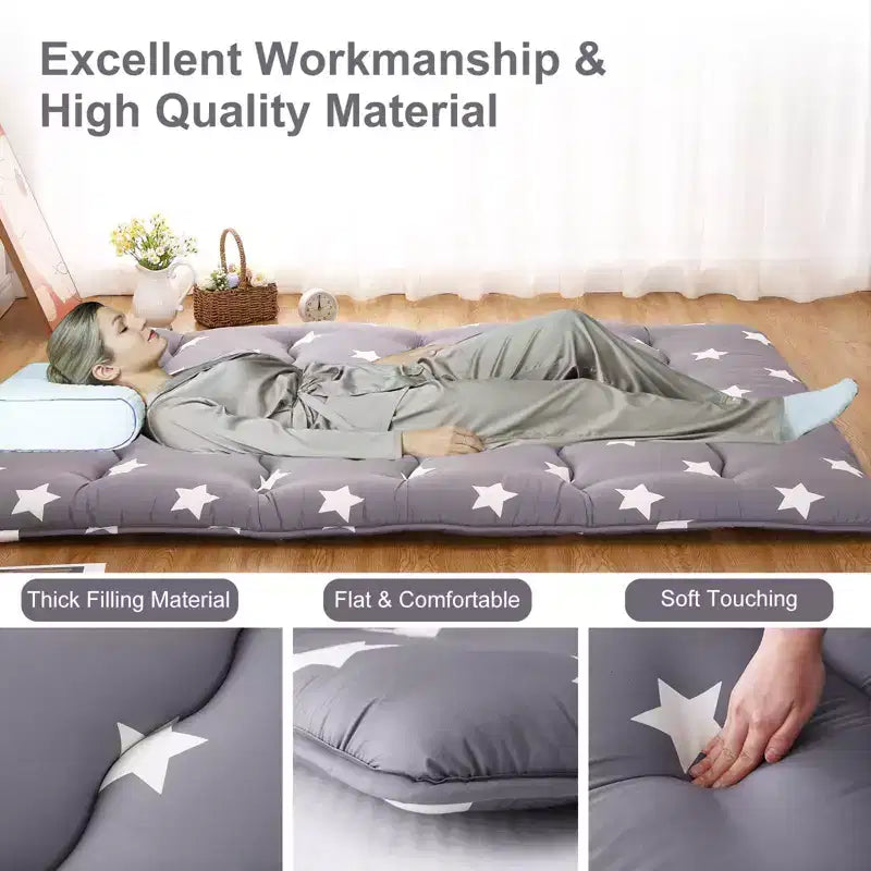 Japanese Futon Floor Mattress Full Size Foldable Tatami Sleeping Mat Thick Roll Up Floor Bed Portable Mattress for Guest Room Dorm Camping Grey