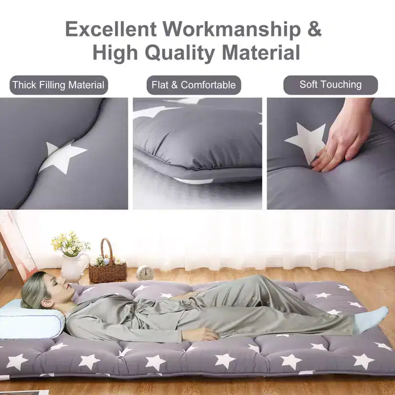 Japanese Futon Floor Mattress Full Size Foldable Tatami Sleeping Mat Thick Roll Up Floor Bed Portable Mattress for Guest Room Dorm Camping Grey