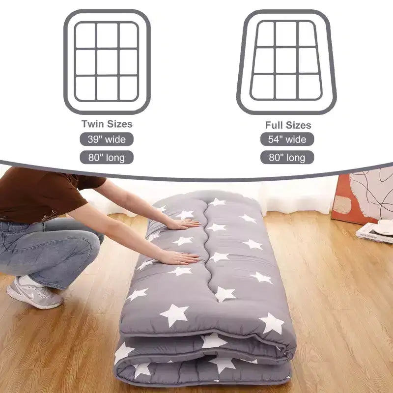 Japanese Futon Floor Mattress Full Size Foldable Tatami Sleeping Mat Thick Roll Up Floor Bed Portable Mattress for Guest Room Dorm Camping Grey