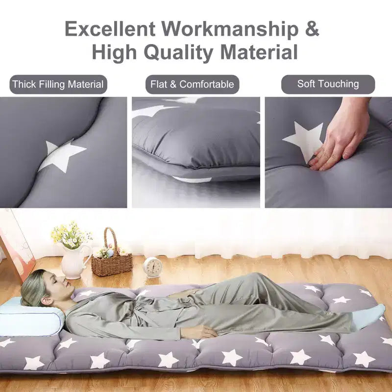 Japanese Futon Floor Mattress Full Size Foldable Tatami Sleeping Mat Thick Roll Up Floor Bed Portable Mattress for Guest Room Dorm Camping Grey
