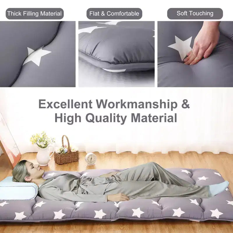 Japanese Futon Floor Mattress Full Size Foldable Tatami Sleeping Mat Thick Roll Up Floor Bed Portable Mattress for Guest Room Dorm Camping Grey