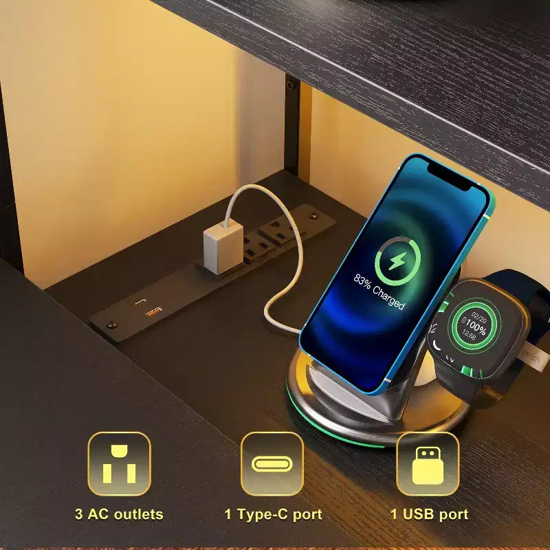 Garvee L-Shaped Desk with 6 Drawers, RGB Lights, Reversible Design, Built-in Power Strip, Ample Storage, Sturdy Metal Frame