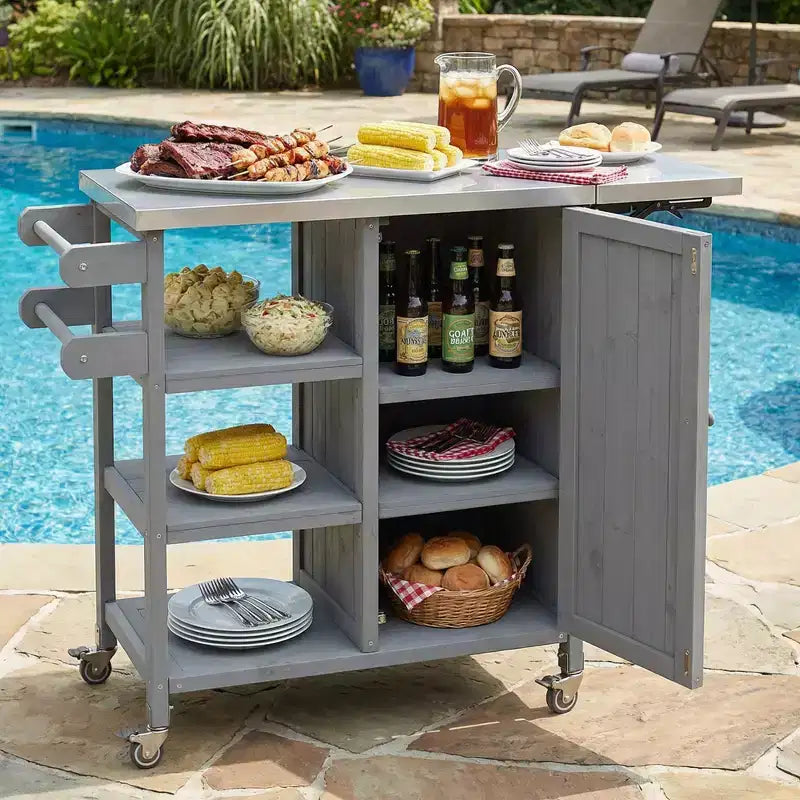 GDFStudio Mavis Foldable Outdoor Kitchen Island with Lockable Wheels