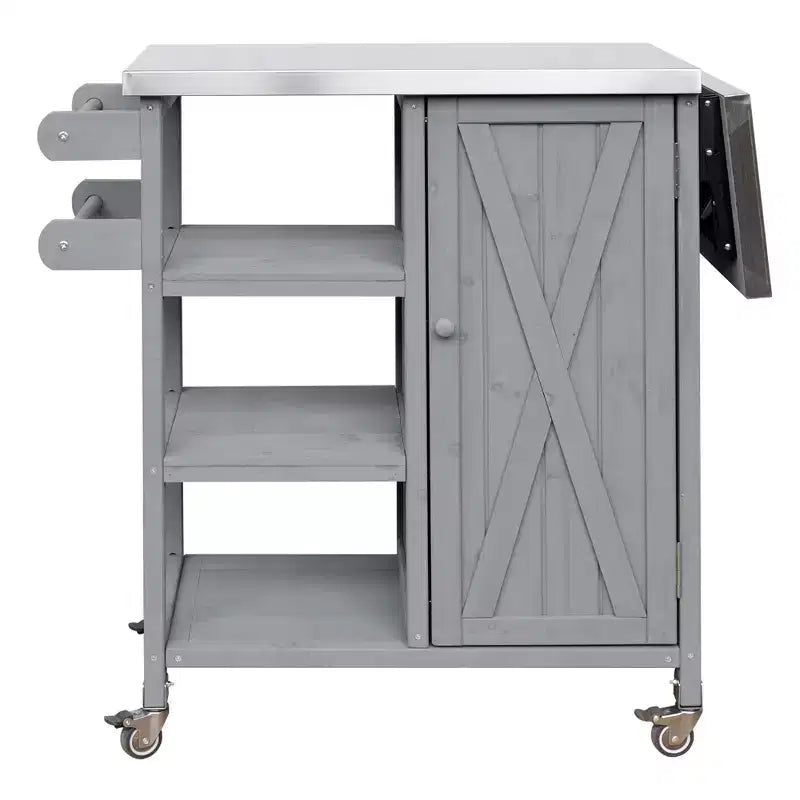 GDFStudio Mavis Foldable Outdoor Kitchen Island with Lockable Wheels