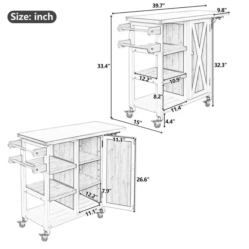 GDFStudio Mavis Foldable Outdoor Kitchen Island with Lockable Wheels