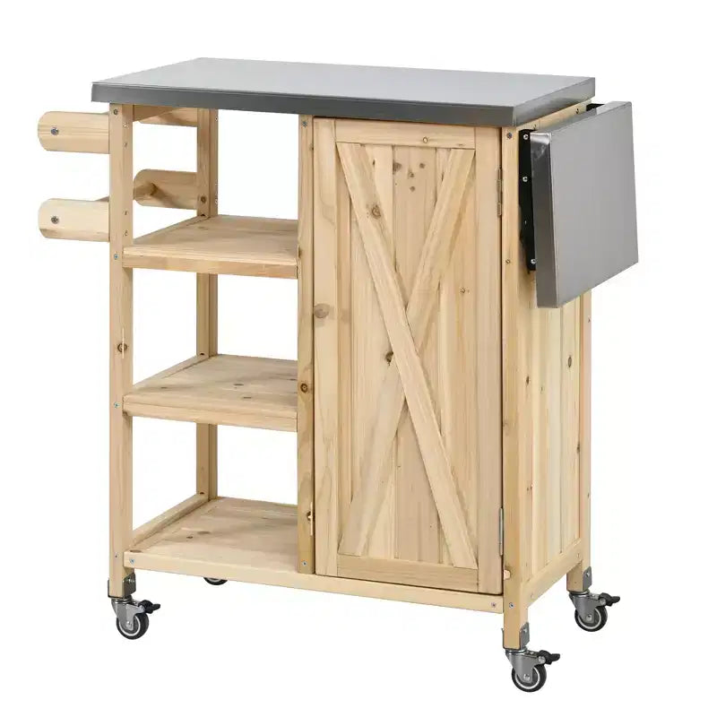 GDFStudio Mavis Foldable Outdoor Kitchen Island with Lockable Wheels