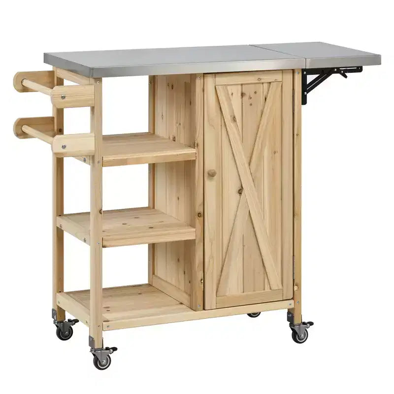 GDFStudio Mavis Foldable Outdoor Kitchen Island with Lockable Wheels