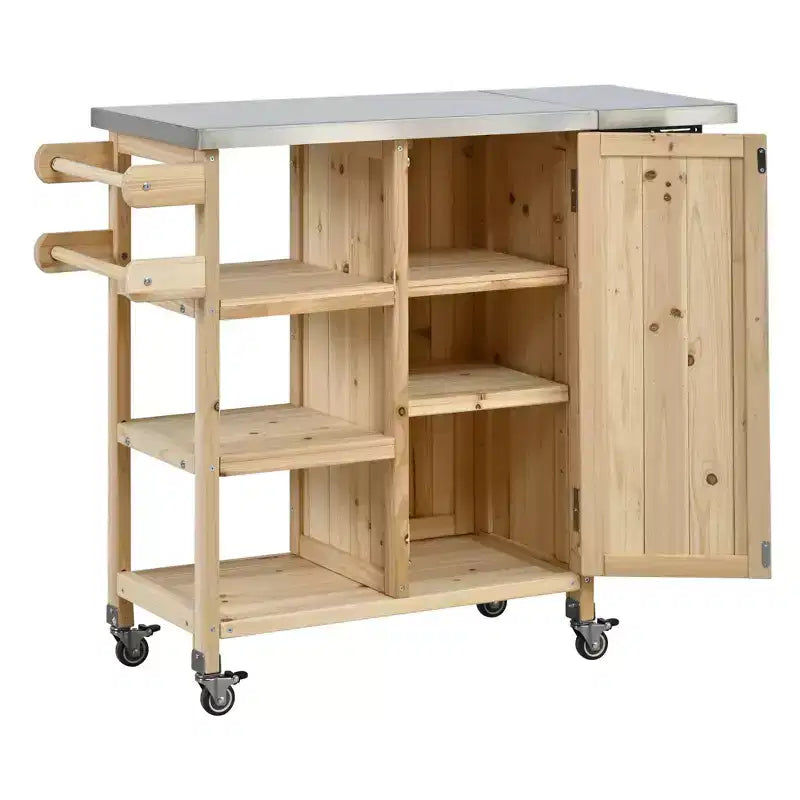 GDFStudio Mavis Foldable Outdoor Kitchen Island with Lockable Wheels