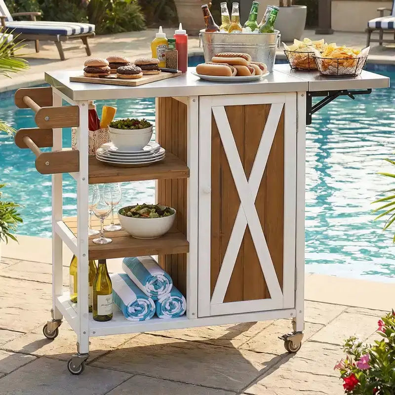 GDFStudio Mavis Foldable Outdoor Kitchen Island with Lockable Wheels