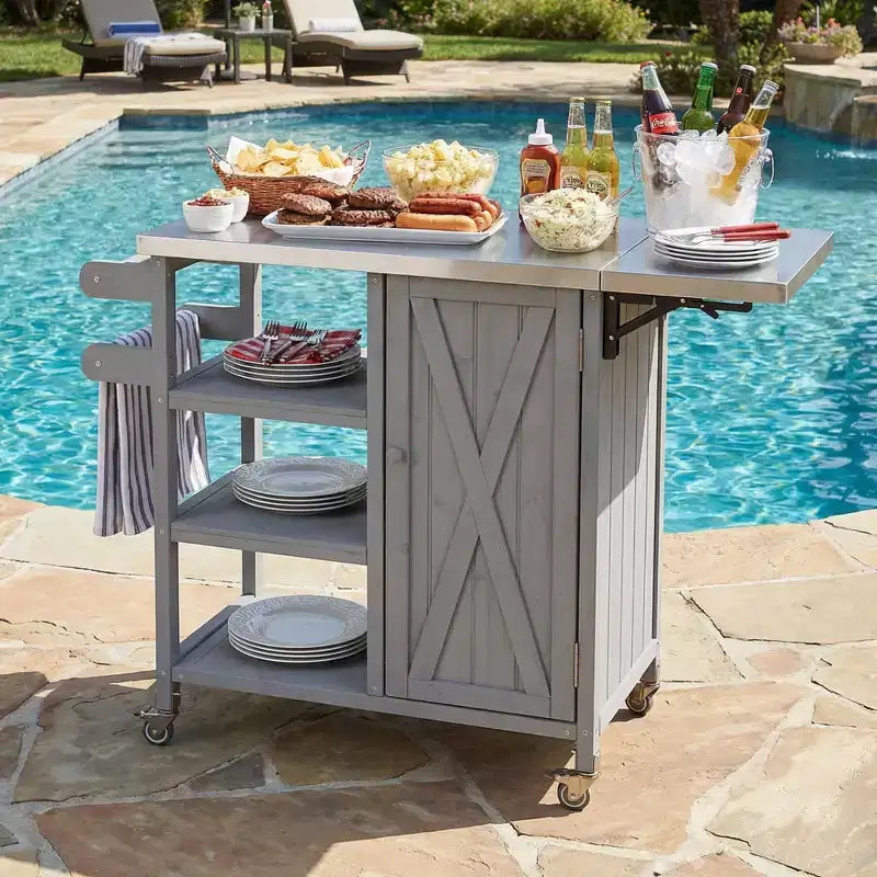 GDFStudio Mavis Foldable Outdoor Kitchen Island with Lockable Wheels