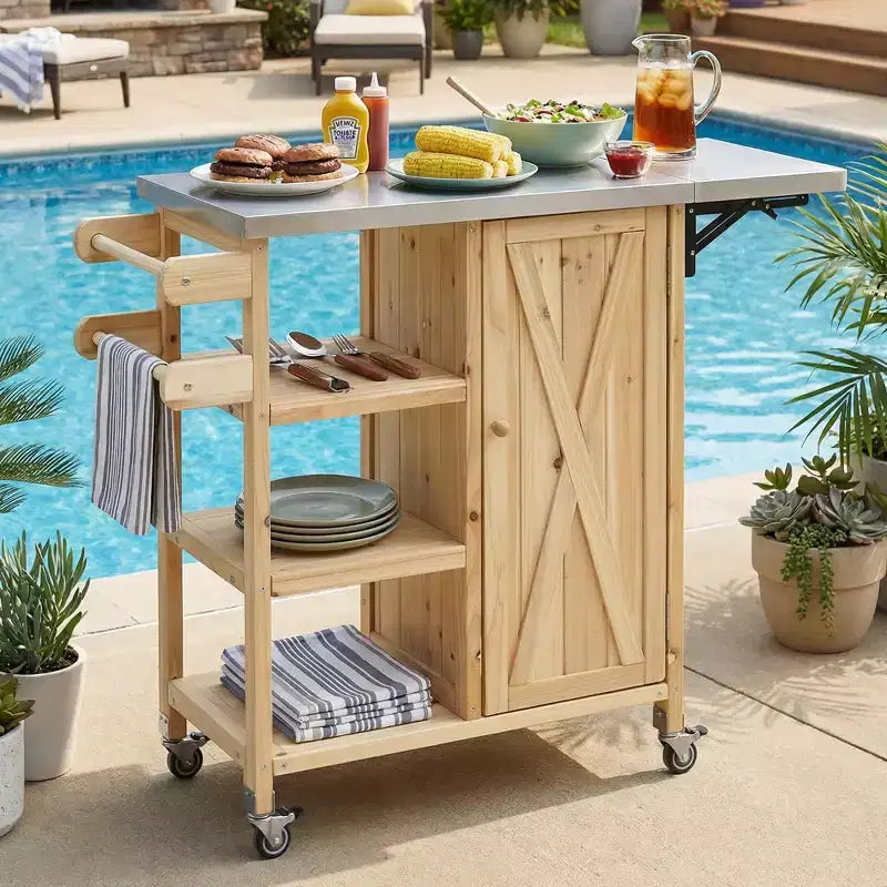 GDFStudio Mavis Foldable Outdoor Kitchen Island with Lockable Wheels