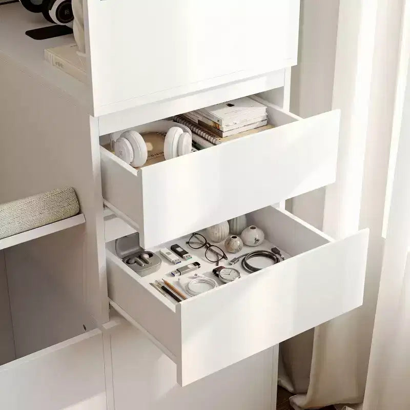 Hitow White Corner Cabinet with Seating Multi-Functional Corner Bookcase with Reeded Glass Doors for Living Room & Entryway