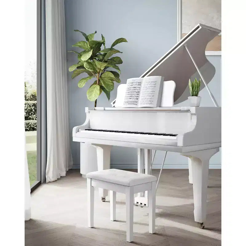 SONGMICS Piano Bench with Padded Cushion and Storage Compartment for Music Books, Vanity Stool, Tufted Wooden Piano Seat