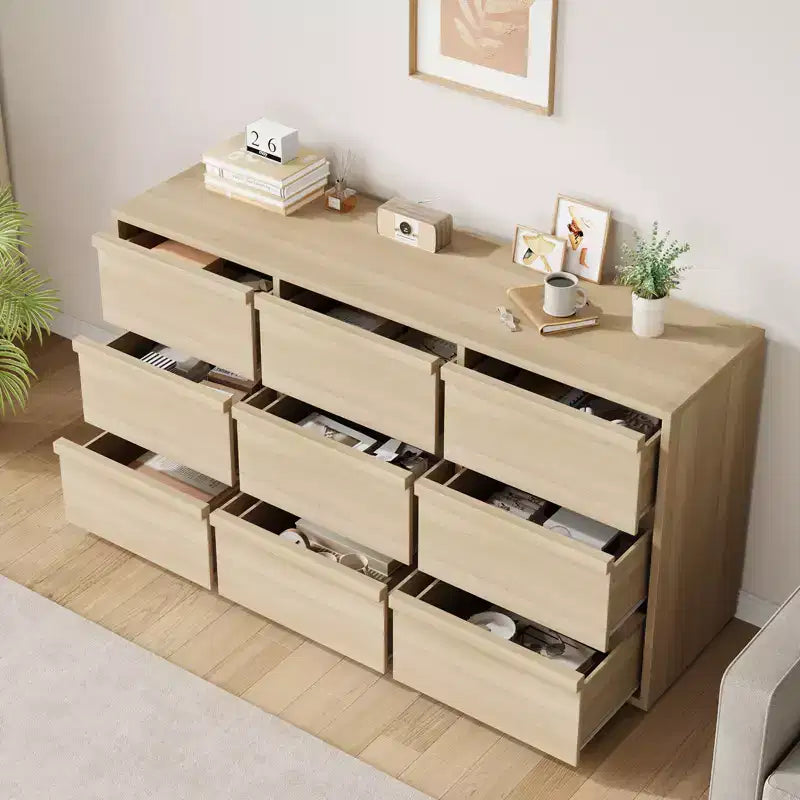 9 Drawer Dresser for Bedroom, 59 Wide 9 Chest of Drawer with Handle-free Design, Modern Dresser Organizer Closet for Living Room Nursery