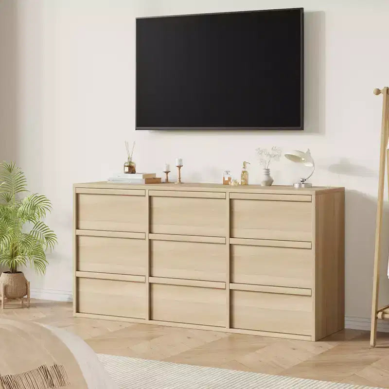 9 Drawer Dresser for Bedroom, 59 Wide 9 Chest of Drawer with Handle-free Design, Modern Dresser Organizer Closet for Living Room Nursery