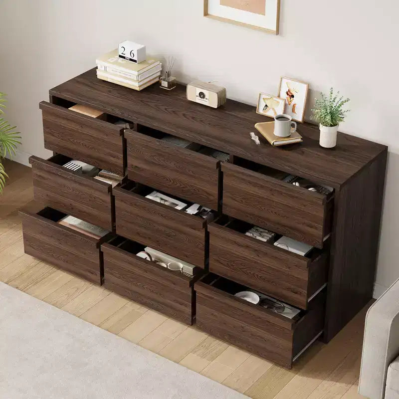9 Drawer Dresser for Bedroom, 59 Wide 9 Chest of Drawer with Handle-free Design, Modern Dresser Organizer Closet for Living Room Nursery