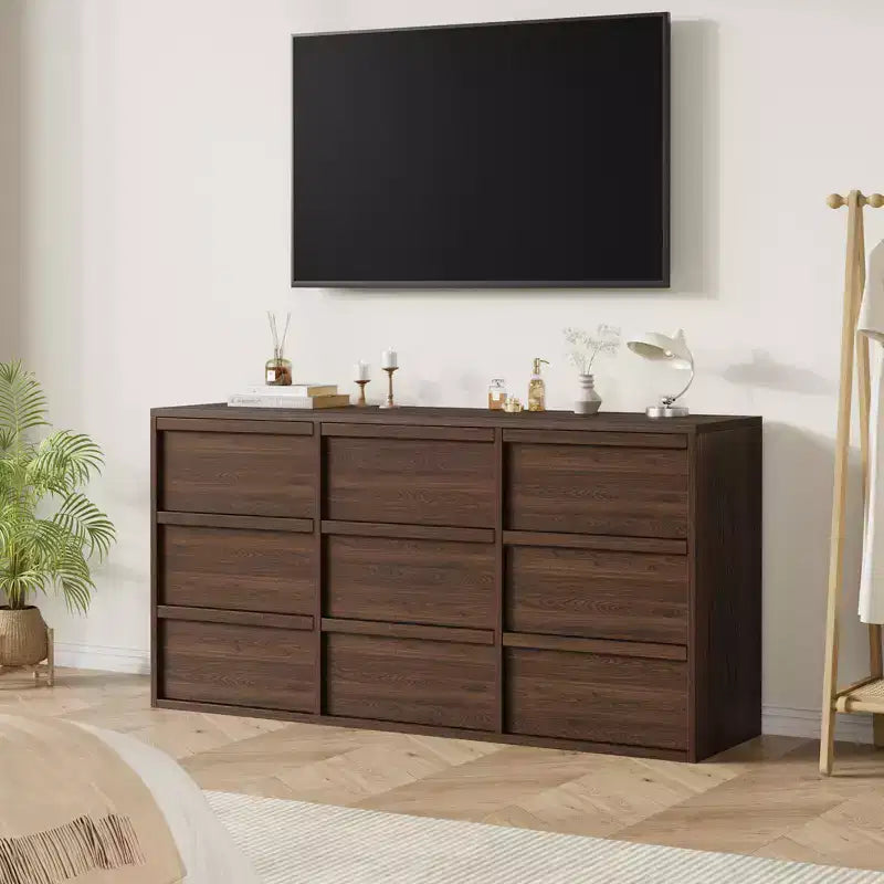 9 Drawer Dresser for Bedroom, 59 Wide 9 Chest of Drawer with Handle-free Design, Modern Dresser Organizer Closet for Living Room Nursery