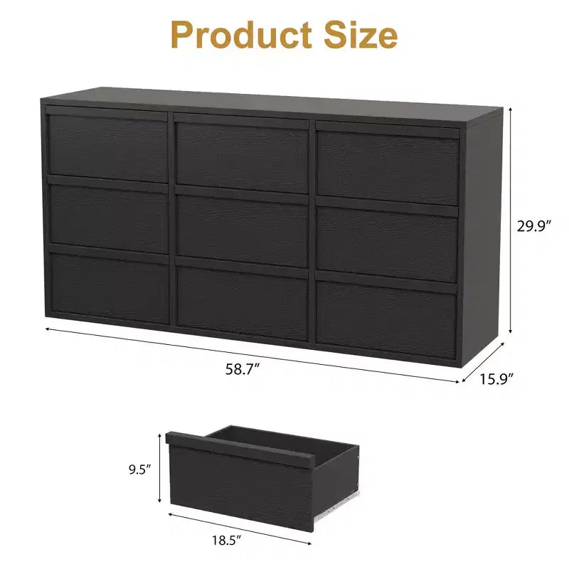 9 Drawer Dresser for Bedroom, 59 Wide 9 Chest of Drawer with Handle-free Design, Modern Dresser Organizer Closet for Living Room Nursery