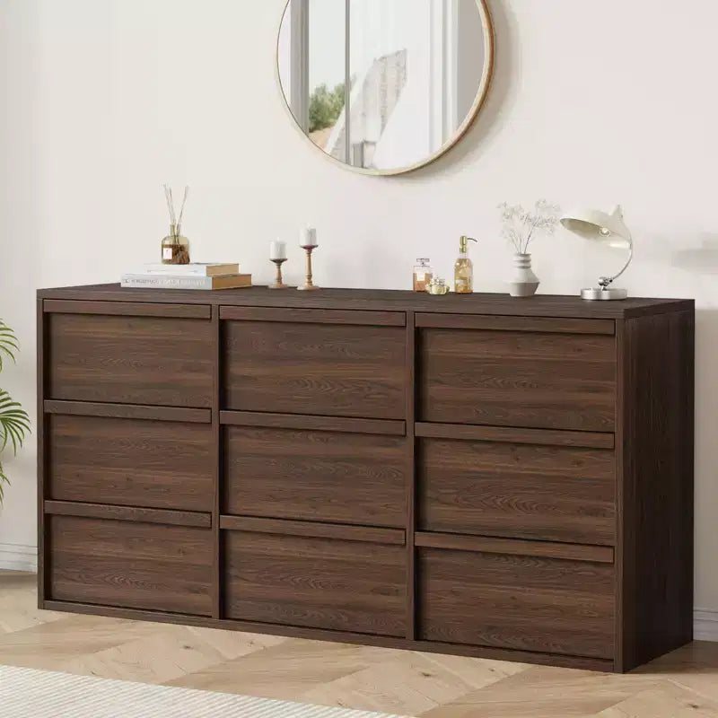 9 Drawer Dresser for Bedroom, 59 Wide 9 Chest of Drawer with Handle-free Design, Modern Dresser Organizer Closet for Living Room Nursery