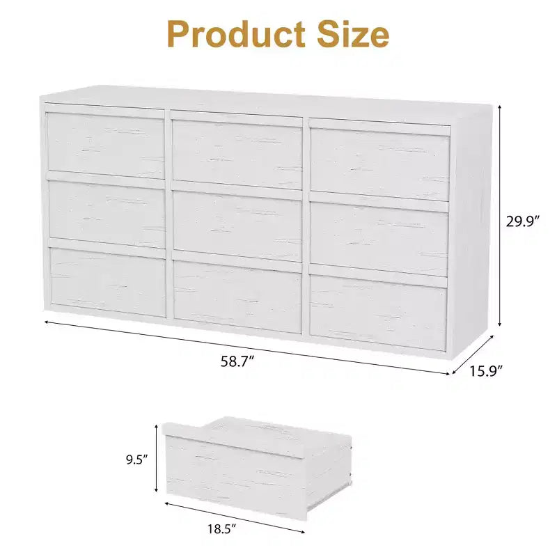 9 Drawer Dresser for Bedroom, 59 Wide 9 Chest of Drawer with Handle-free Design, Modern Dresser Organizer Closet for Living Room Nursery