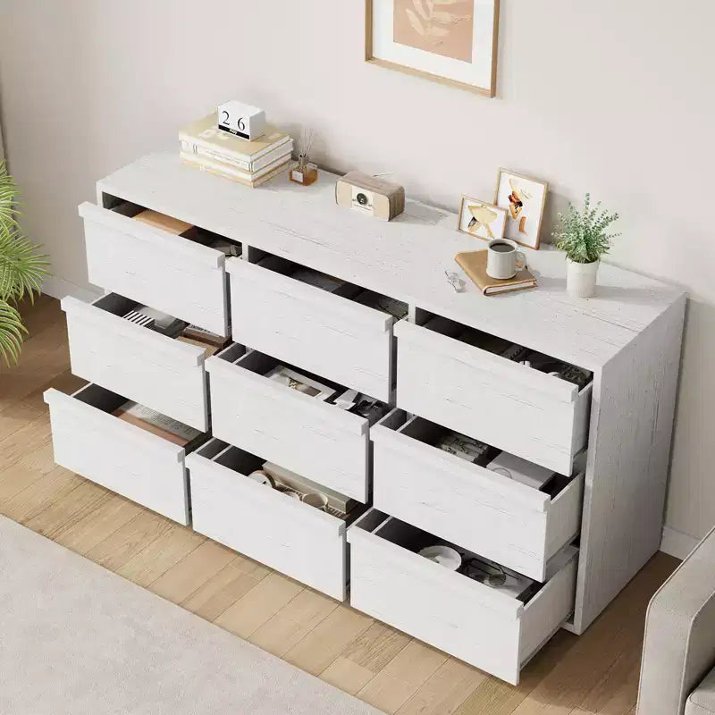 9 Drawer Dresser for Bedroom, 59 Wide 9 Chest of Drawer with Handle-free Design, Modern Dresser Organizer Closet for Living Room Nursery