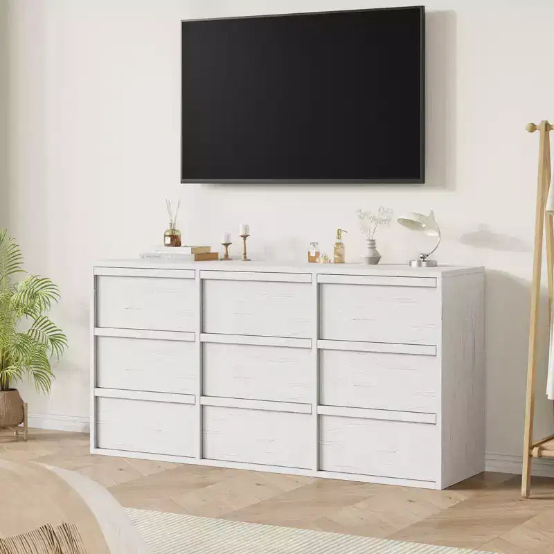 9 Drawer Dresser for Bedroom, 59 Wide 9 Chest of Drawer with Handle-free Design, Modern Dresser Organizer Closet for Living Room Nursery