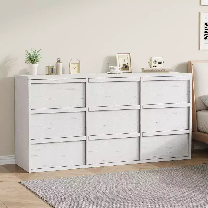 9 Drawer Dresser for Bedroom, 59 Wide 9 Chest of Drawer with Handle-free Design, Modern Dresser Organizer Closet for Living Room Nursery