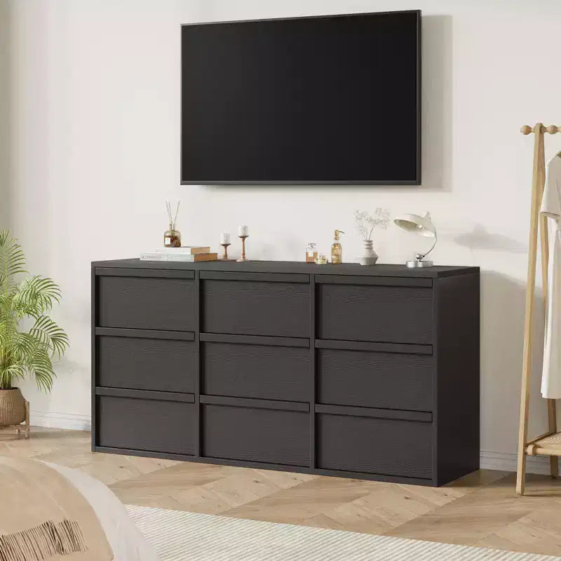 9 Drawer Dresser for Bedroom, 59 Wide 9 Chest of Drawer with Handle-free Design, Modern Dresser Organizer Closet for Living Room Nursery