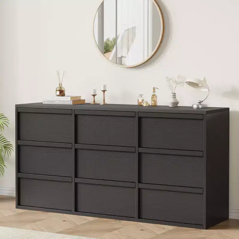 9 Drawer Dresser for Bedroom, 59 Wide 9 Chest of Drawer with Handle-free Design, Modern Dresser Organizer Closet for Living Room Nursery