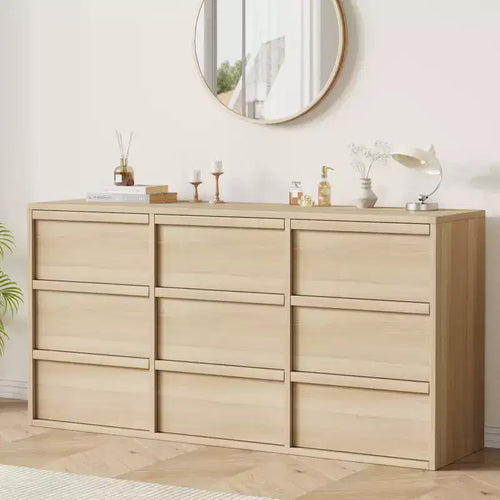 9 Drawer Dresser for Bedroom, 59 Wide 9 Chest of Drawer with Handle-free Design, Modern Dresser Organizer Closet for Living Room Nursery