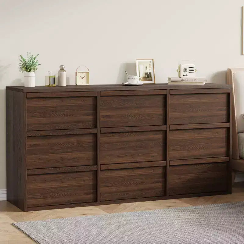 9 Drawer Dresser for Bedroom, 59 Wide 9 Chest of Drawer with Handle-free Design, Modern Dresser Organizer Closet for Living Room Nursery