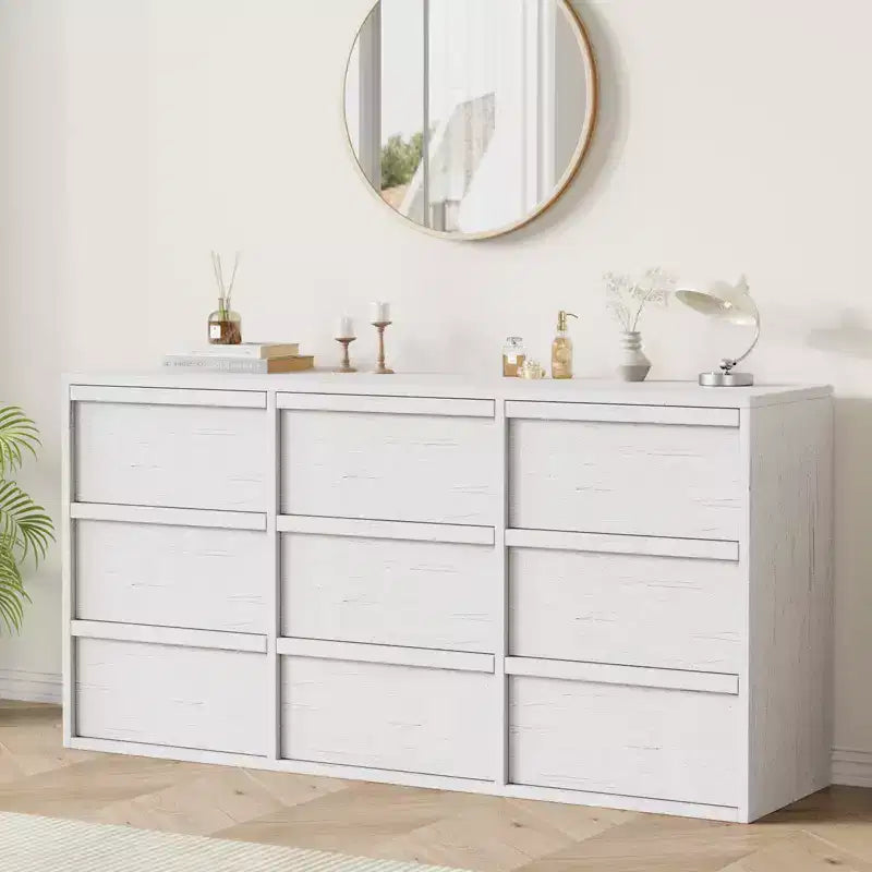 9 Drawer Dresser for Bedroom, 59 Wide 9 Chest of Drawer with Handle-free Design, Modern Dresser Organizer Closet for Living Room Nursery