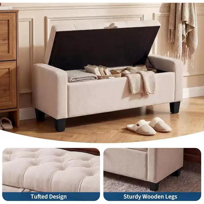DobleePy 50.8 Inch Storage Ottoman Bench, Safety Slow-Close Hinge, Tufted Upholstered Bench for Bedroom Entryway Living Room