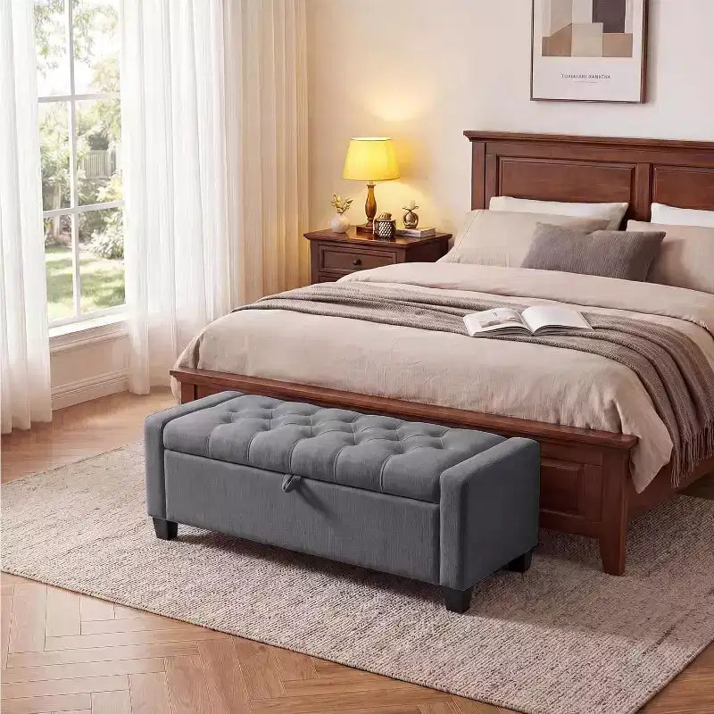 DobleePy 50.8 Inch Storage Ottoman Bench, Safety Slow-Close Hinge, Tufted Upholstered Bench for Bedroom Entryway Living Room