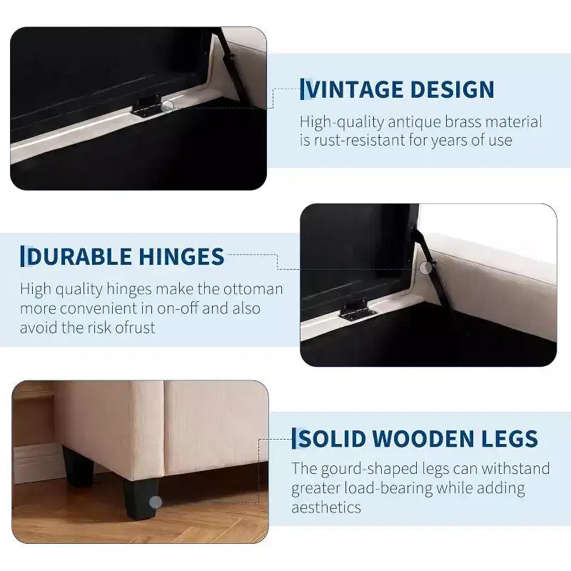 DobleePy 50.8 Inch Storage Ottoman Bench, Safety Slow-Close Hinge, Tufted Upholstered Bench for Bedroom Entryway Living Room