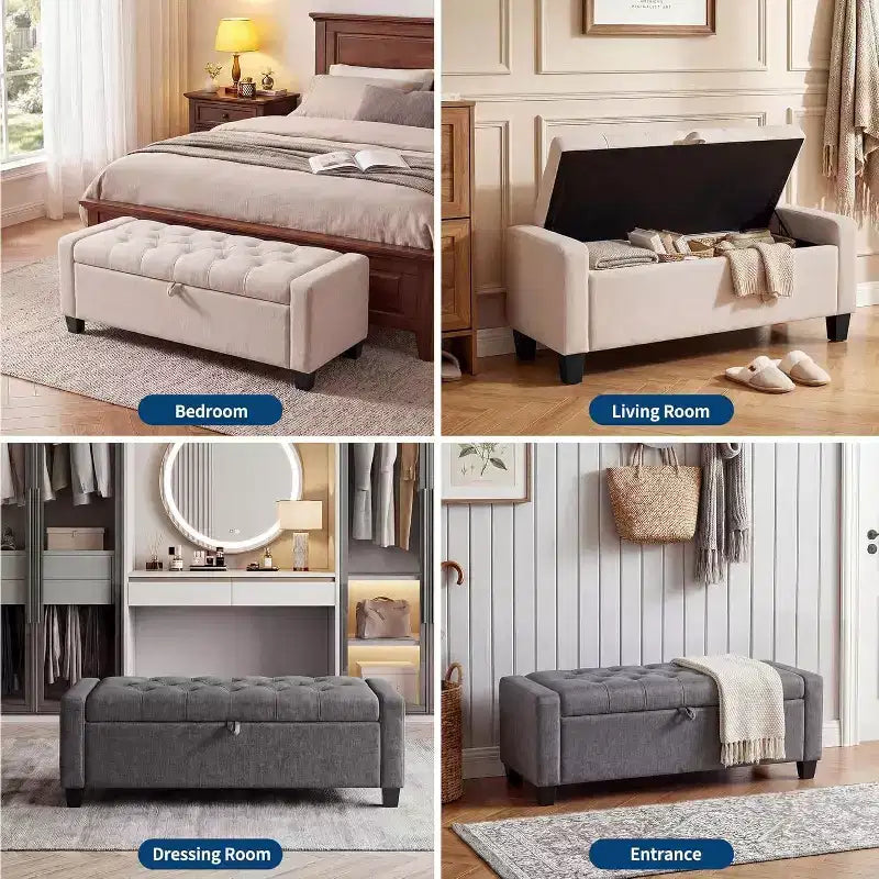 DobleePy 50.8 Inch Storage Ottoman Bench, Safety Slow-Close Hinge, Tufted Upholstered Bench for Bedroom Entryway Living Room