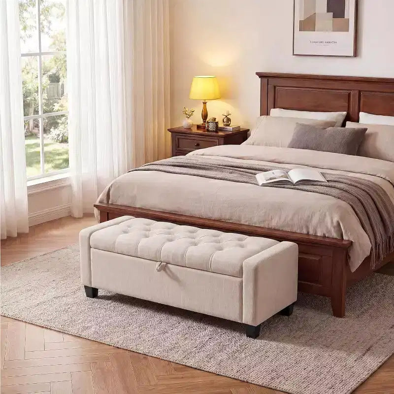 DobleePy 50.8 Inch Storage Ottoman Bench, Safety Slow-Close Hinge, Tufted Upholstered Bench for Bedroom Entryway Living Room