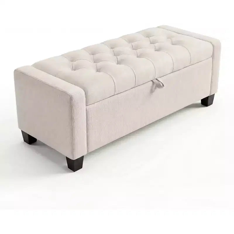 DobleePy 50.8 Inch Storage Ottoman Bench, Safety Slow-Close Hinge, Tufted Upholstered Bench for Bedroom Entryway Living Room