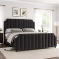 Queen Upholstered Platform Bed Frame with Headboard & Footboard, Wood Slats, No Box Spring Needed, Black Flannel/Light Gray